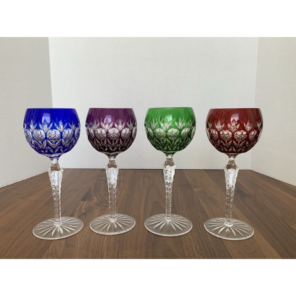 Set of 4 Florderis BAJKA / Dynasty by Godinger Cut to Clear Hock WINE Goblets